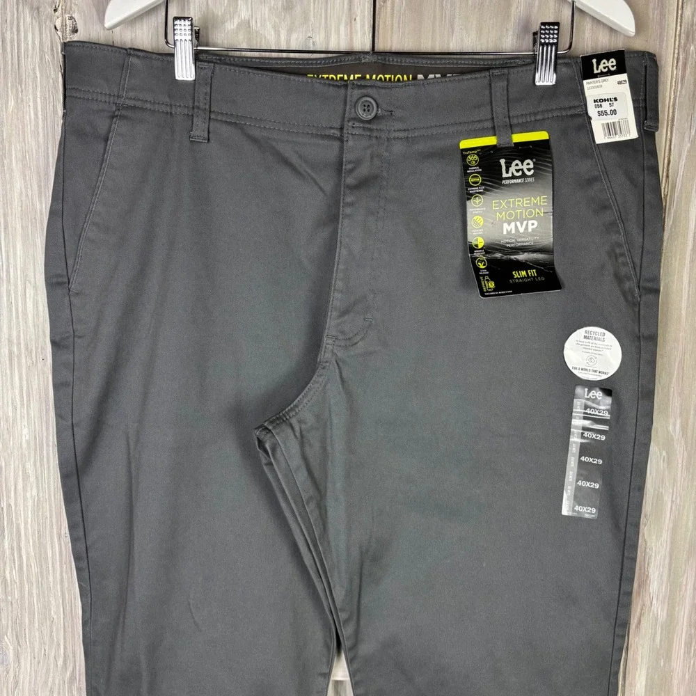 Lee‎ Men's Extreme Motion MVP Slim Fit Straight Leg Pants 40x29 Painters Grey
